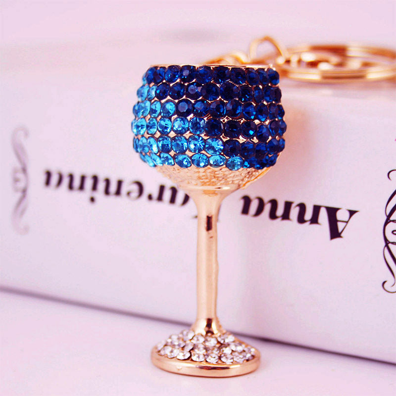 Wholesale Diamond Inlaid Crystal Wine Glass Zinc Alloy Keychain